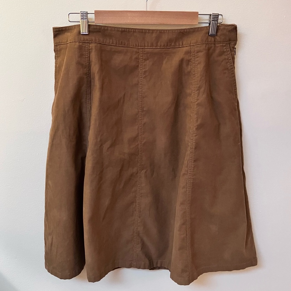 LL Bean Fine-wale Corduroy A-line Midi Skirt. Brown Size 14. 100% Cotton